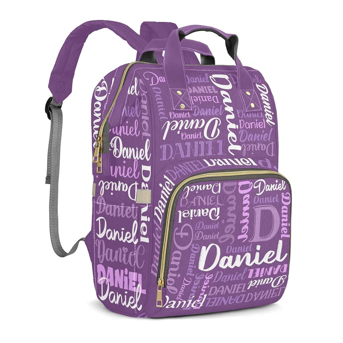 LiSoAkWE Purple with Name Personalized Large Capacity Diaper Bags,Custom Name Backpack Casual Daypack Bag Nappy Bag (photo 2)