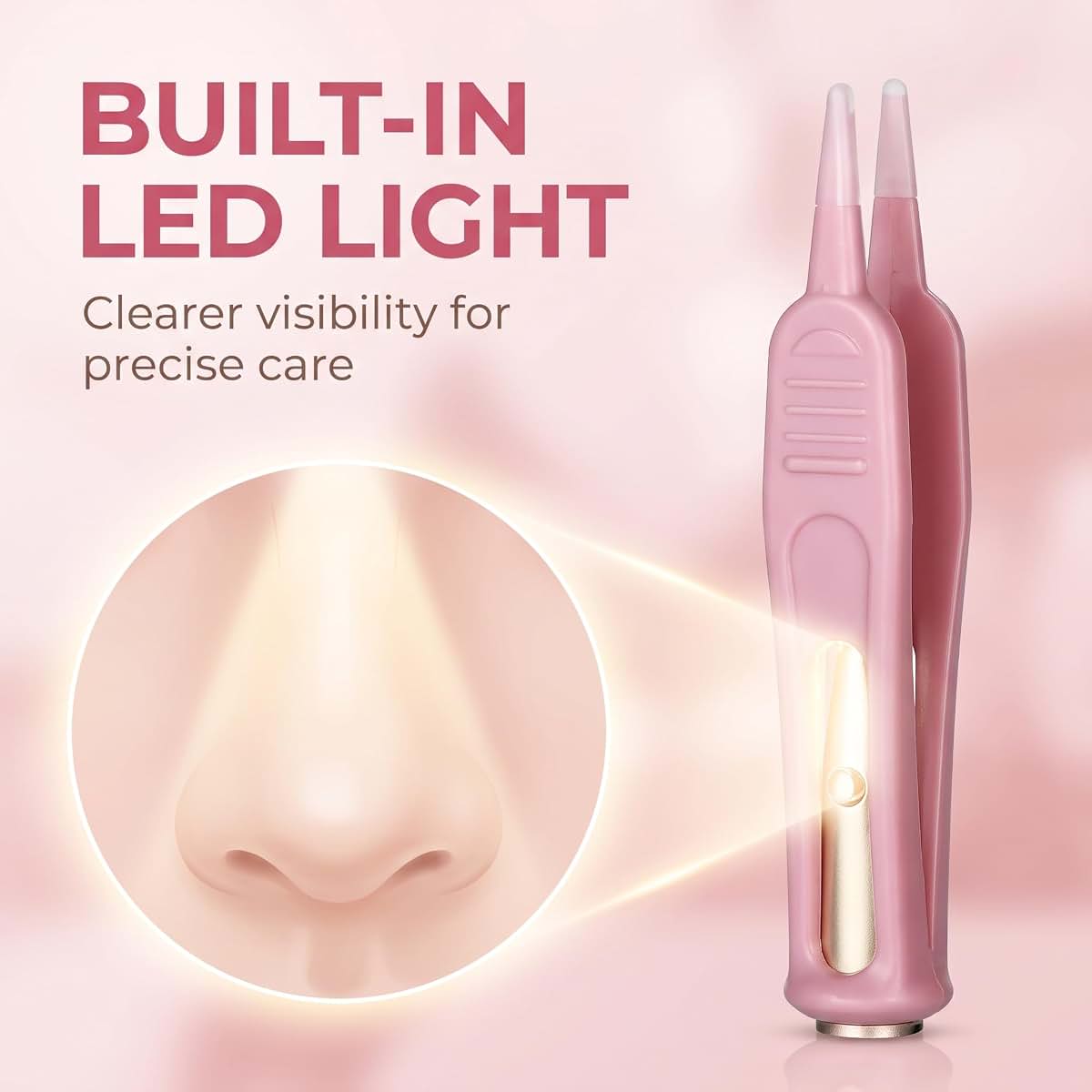 Tustao 4 Pcs Pink Plastic Nose Cleaning Tweezers With LED Light (photo 3)