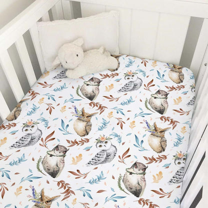 Hwmmbh Watercolor Owl Baby Crib Fitted Sheet, 52x28"