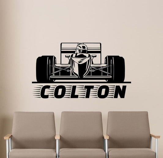 Hannah Larsen Personalized Formula One Wall Decal Race Car Boy Name Custom F1 Racing Gift Bedroom Poster Stencil
