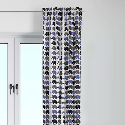 Bacati Single Light Filtering Curtain Panel Elephants Blue Navy Gray