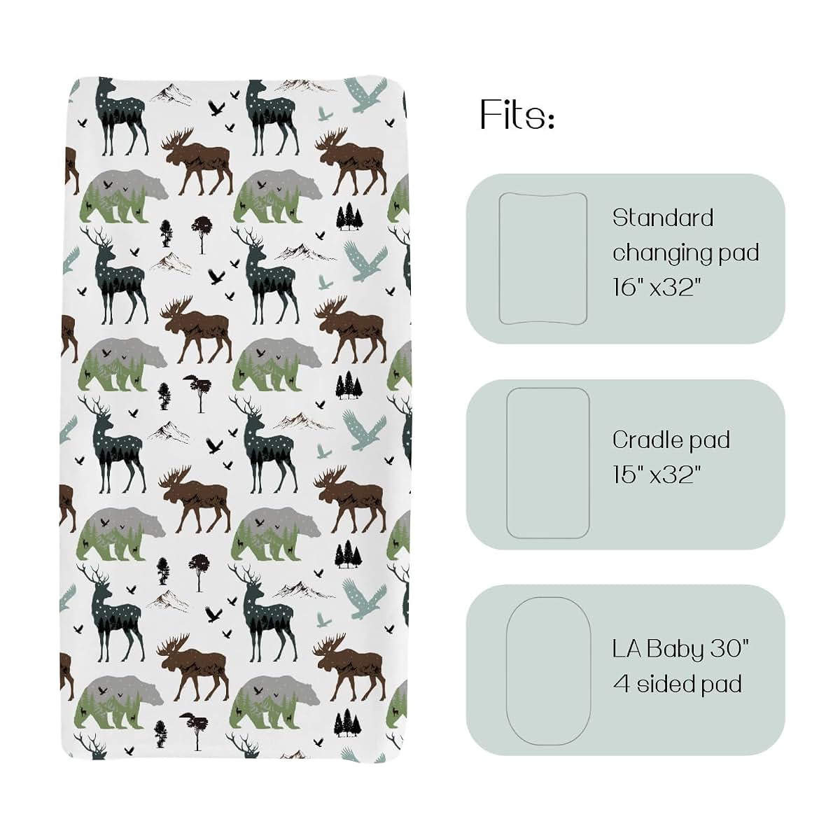 Boho Forest Animal Changing Pad Cover for Babies - Polyester Fitted Mat Sheet
