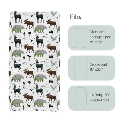 Boho Forest Animal Changing Pad Cover for Babies - Polyester Fitted Mat Sheet