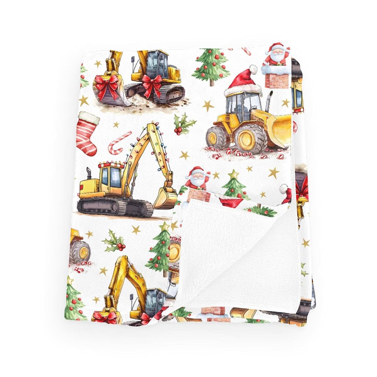 Wicbfdfv Cute Christmas Construction Trucks Santa Pine Trees Baby Boy Girl Blankets Vintage Digger Vehicles Candy Gift