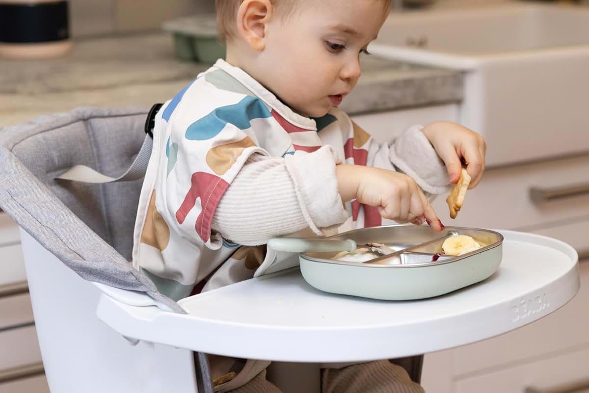 Béaba BEABA Microwave Sage Stainless Steel Divided Plate with Silicone Sleeve, Baby Plates and Toddler Plate, Baby (photo 3)