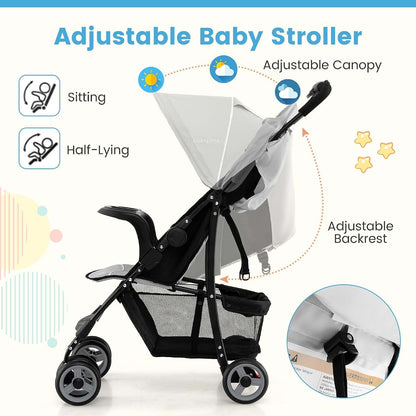 Lightweight Compact Travel Stroller for Toddlers with Adjustable Backrest
