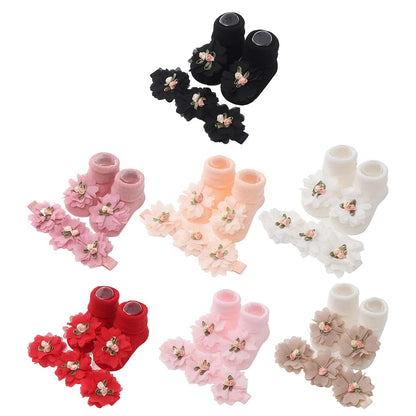 XAGMODSHN Newborn Headband And Socks Set With Lace Flower