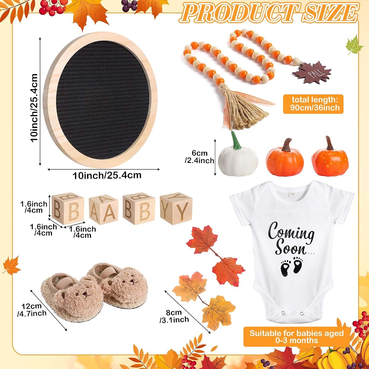 Canlierr 17-Piece Fall Pregnancy Announcement Set with Letter Board and Bodysuit