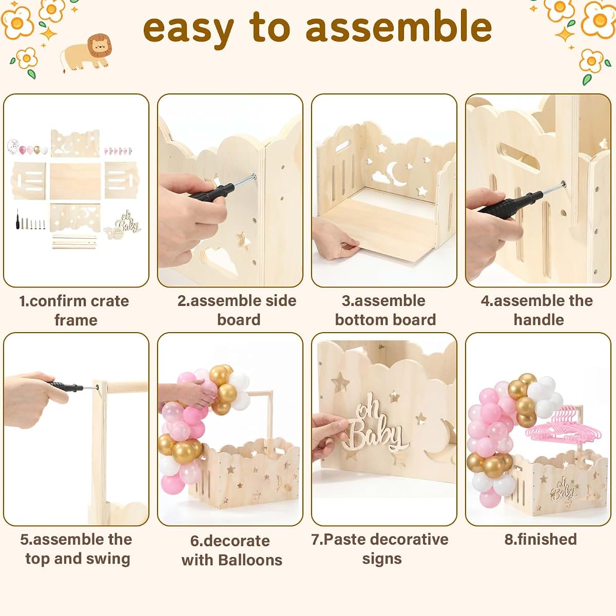Hollow Pink Wooden Baby Shower Crate Closet With Hanger Rack
