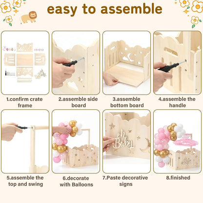 Hollow Pink Wooden Baby Shower Crate Closet With Hanger Rack