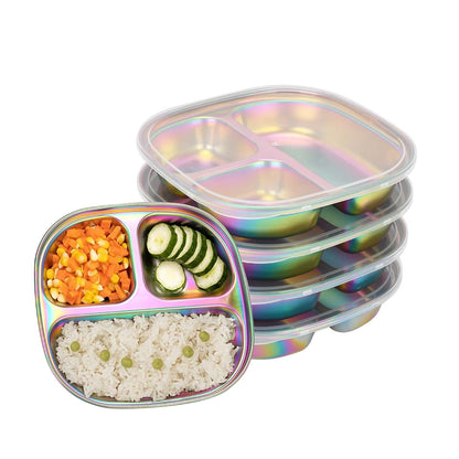 Lyhlya 4-Pack Stainless Steel Divided Plates With Lids