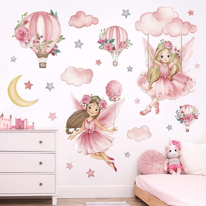 Wondever Pink Fairy Swing Wall Decals - Removable PVC Art Stickers