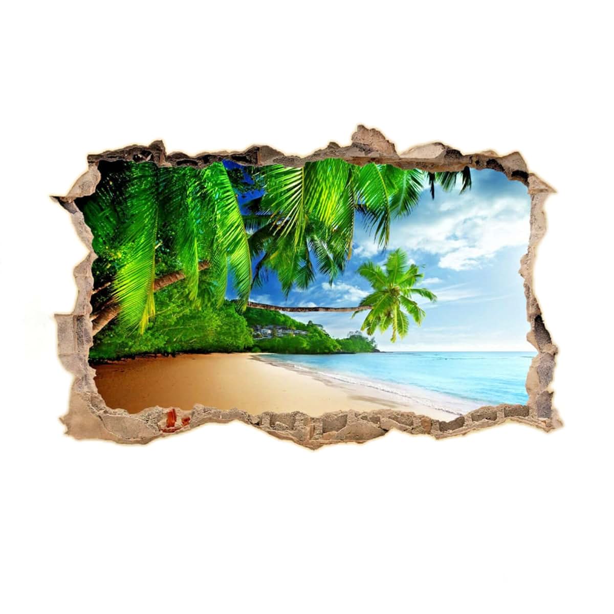Kuletkear Landscape 3D Wall Decor, Beach Holiday Removable Wall Sticker Room Palm Trees Mural Decals Wall Hole Decal