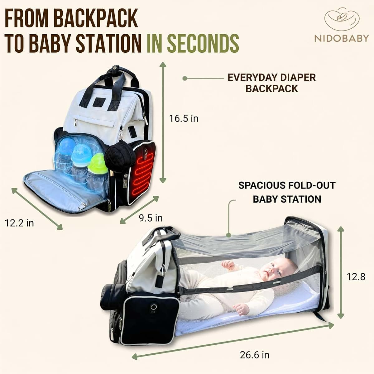 NIDOBABY Diaper Bag Backpack with Changing Station and Bottle Warmer (photo 3)