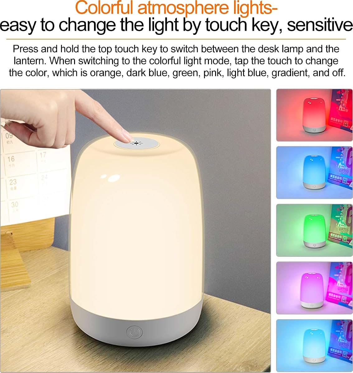 Zapex Touch Control Night Lights for Kids Bedrooms, Brightness Dimmable-5 Colors Changing-USB Charging ,Small Bedside (photo 4)