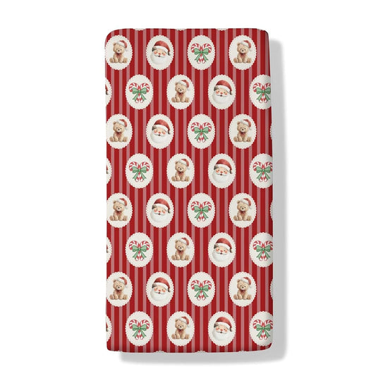 Cstdyfrv Christmas Santa Claus Bear Candy Cane Bows Baby Crib Sheets Retro Santa Bear Striped Baby Sheet Winter Festive