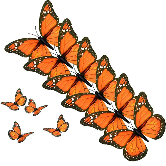 LOVPLAY 3D Monarch Butterfly Stickers Home Decor Fake Orange Butterflies Wall Decor for Flower Arrangement Removable