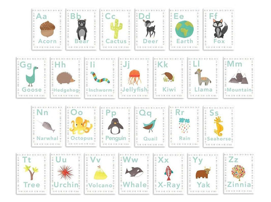 Children Inspire Design English Alphabet 08x10 Wall Cards, Nature Themed Nursery Decor