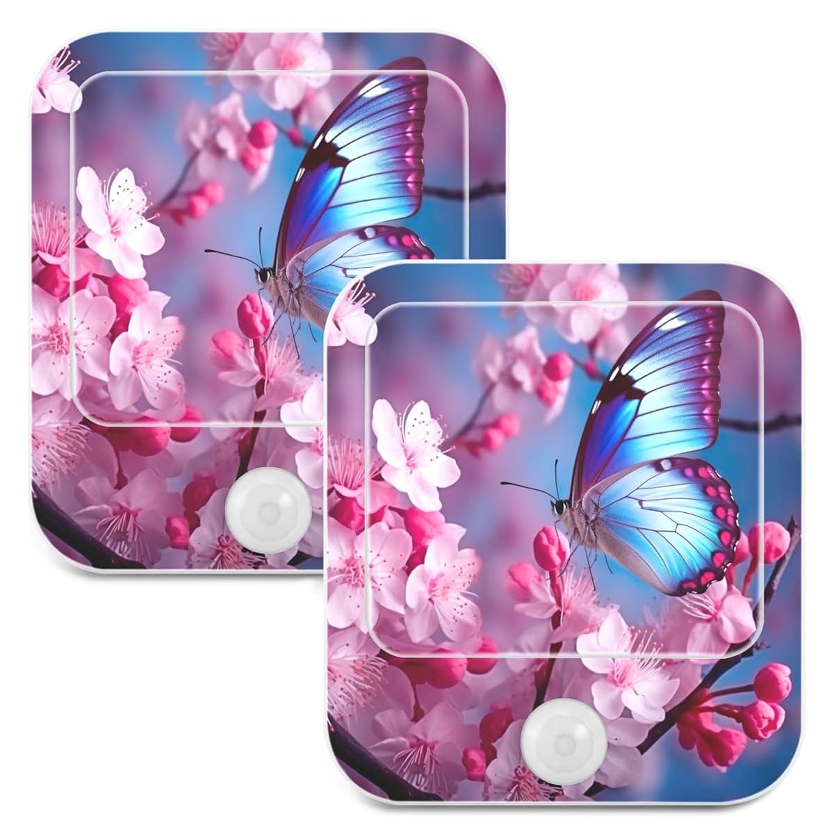 Yuxiz Blue Butterfly Plug-in LED Night Light 2 Pack with Sensor