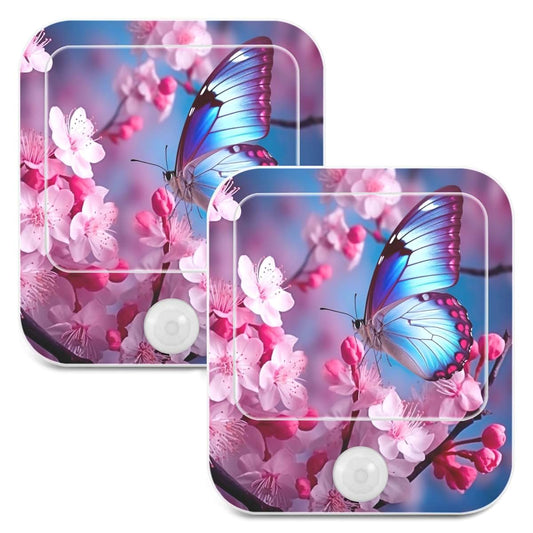 Yuxiz Blue Butterfly Plug-in LED Night Light 2 Pack with Sensor