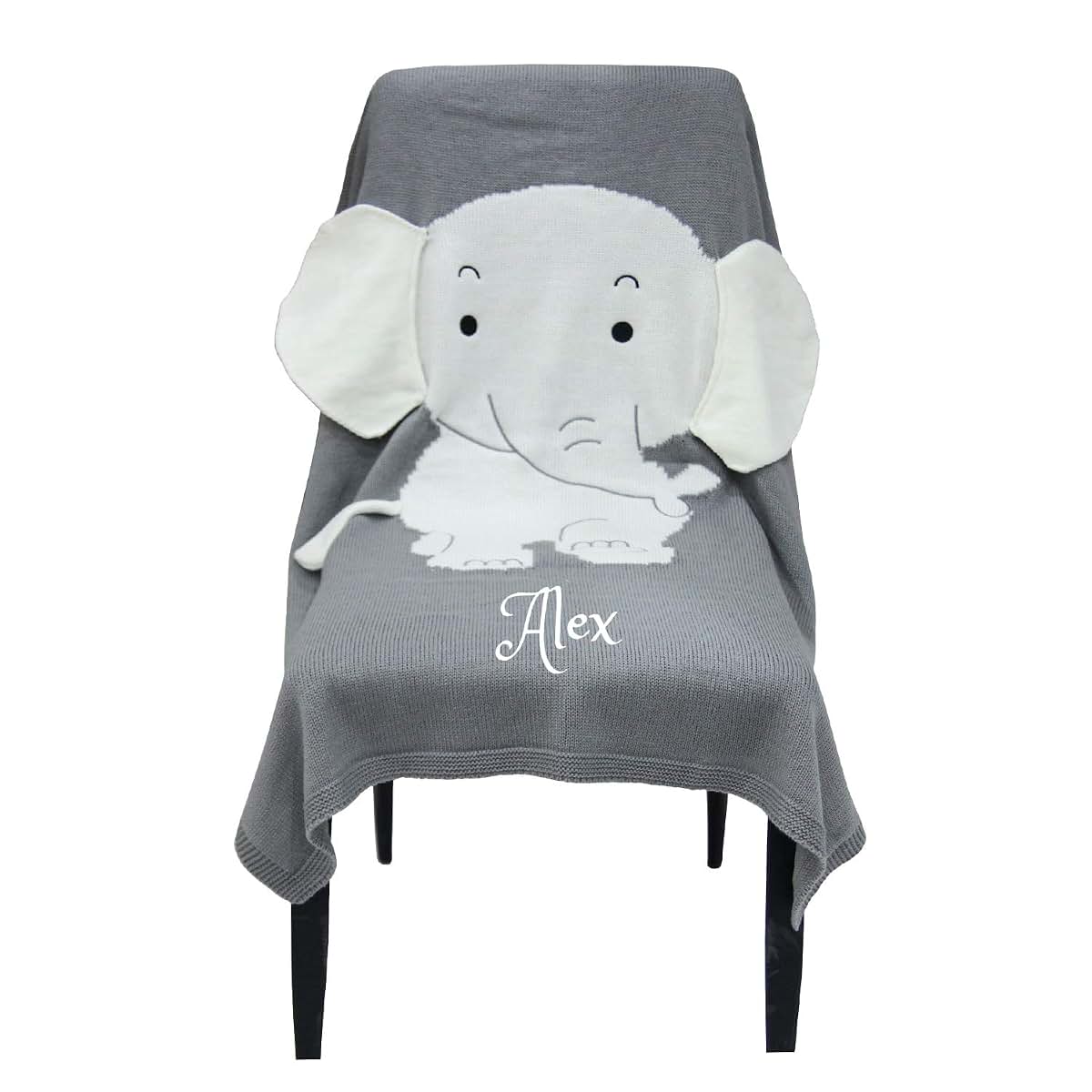 Dream Embroidery Personalized Baby Blanket Cotton Knit Blanket Grey Bunny Custom Monogram Embroidered Gift Baby Shower (photo 2)