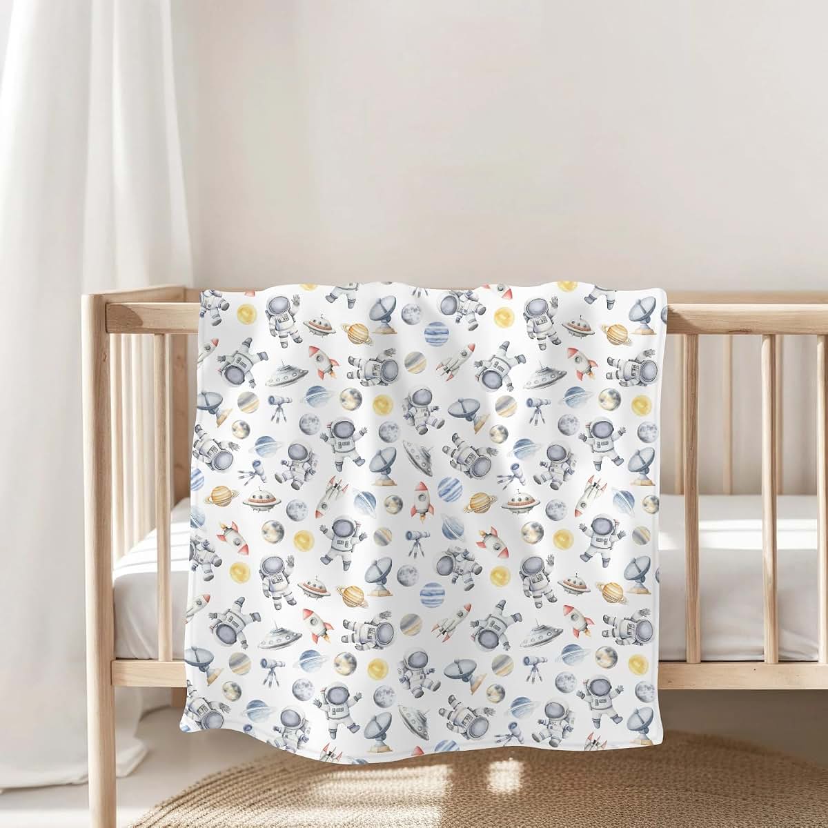 Space Astronaut Watercolor Flannel Swaddle Blankets for Infant and Toddler