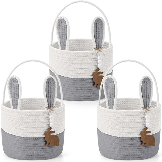 Breezehug 3 Pcs Easter Baskets for Kids, with Name Tag, Grey