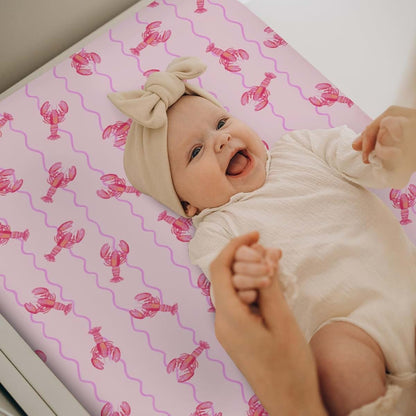Lobster Bows Stripes Changing Pad Cover, Soft Polyester, Fits 32x16 Inch Pad