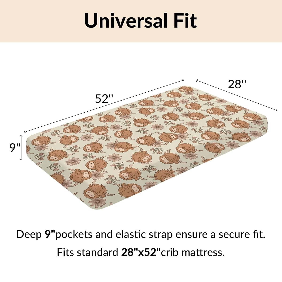 Cstdyfrv Boho Highland Cow Fitted Crib Sheet For Standard Mattresses (photo 4)