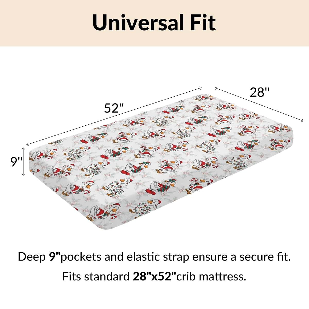 Cstdyfrv Funny Christmas Geese Santa Hat Baby Crib Sheets Winter Holiday Duck Toddler Bed Sheets Cute Festive Farm (photo 4)