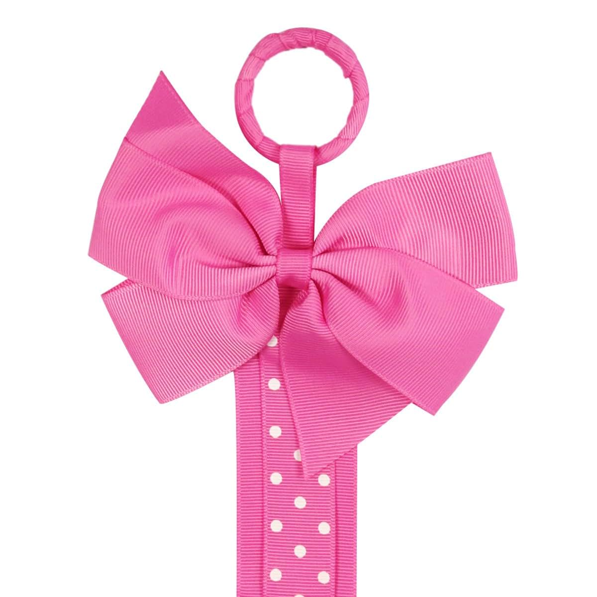 Bowbear Girls Hair Bow and Clip Holder, Hot Pink with Dots