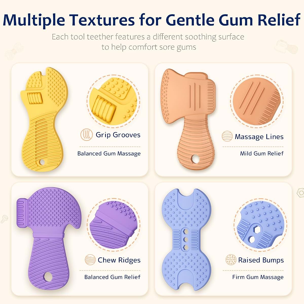 Tool Shaped Silicone Teething Toys, 4 Pack