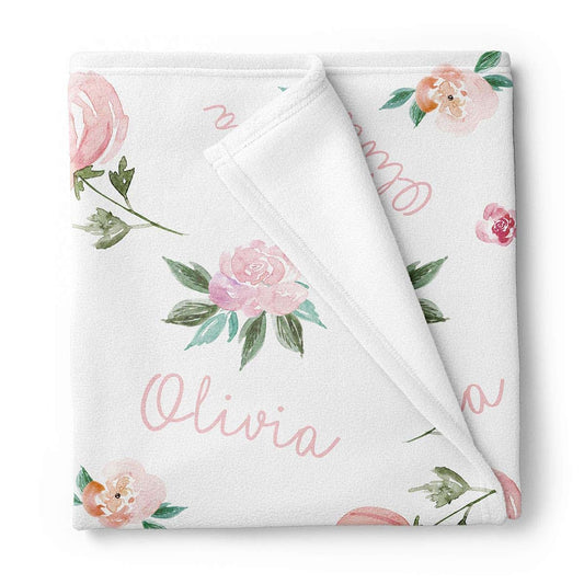 Lovable Gift Co Personalized Floral Fleece Receiving Blanket for Baby Girls