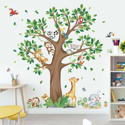 Yanfeng Jungle Animal Tree Wall Decals Stickers - Peel and Stick Vinyl Decor, Waterproof, 4 Sheets