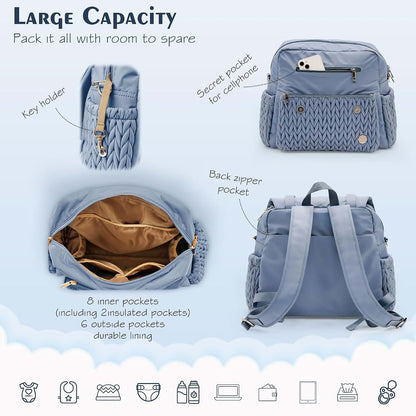 Sewboo Diaper Bag Backpack With Changing Pad In Ash Blue (photo 2)