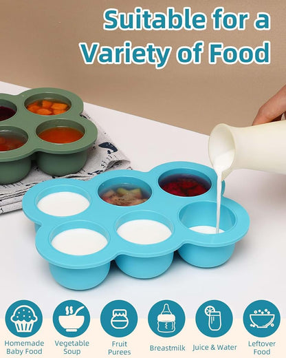 btrfe Silicone Baby Food Freezer Tray with Clip-On Lid, 6 x 3oz, Blue