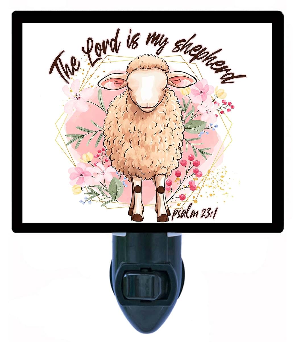 Night Light Designs The Lord is My Shepherd Night Light – Religious Design, Fully Enclosed, Rotating Plug, Glass Front