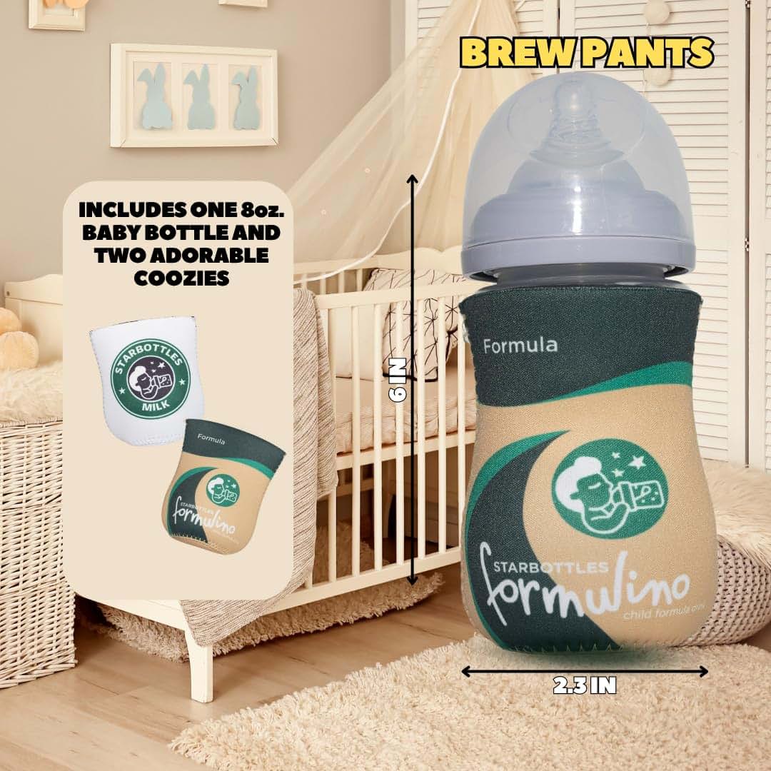 Brew Pants Coffee Themed Coozies for Baby Bottles - Funny Gift for New Parents & Baby Showers - (2 Premium Designed (photo 2)