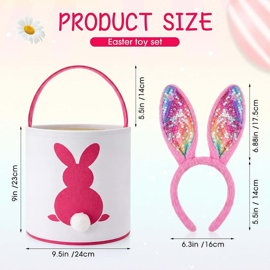 Weewooday Easter Bunny Basket Bags And Headbands Set