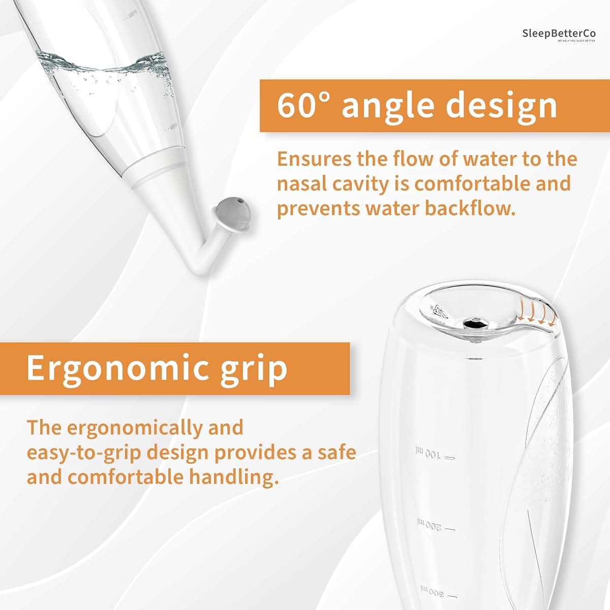 SleepBetterCo Nasal Irrigator Sinus Rinse Bottle Transparent Light-Grey (photo 3)
