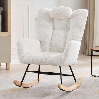 MilleLoom Nursery Glider Rocker With Wood Legs And Side Pockets