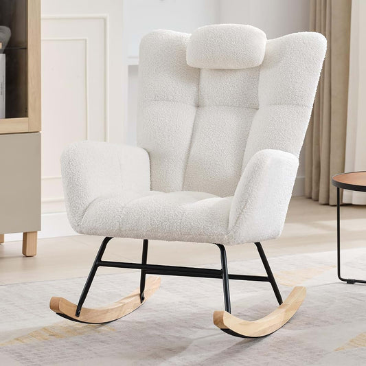 MilleLoom Nursery Glider Rocker With Wood Legs And Side Pockets