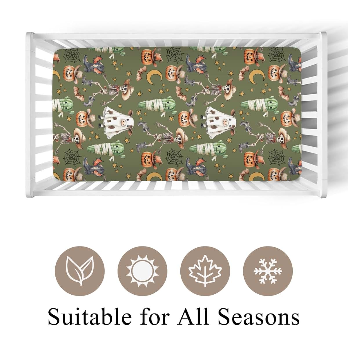BabyOneStop Halloween Western Cowboys Skeleton Pumpkin Fitted Crib Sheet 28x52