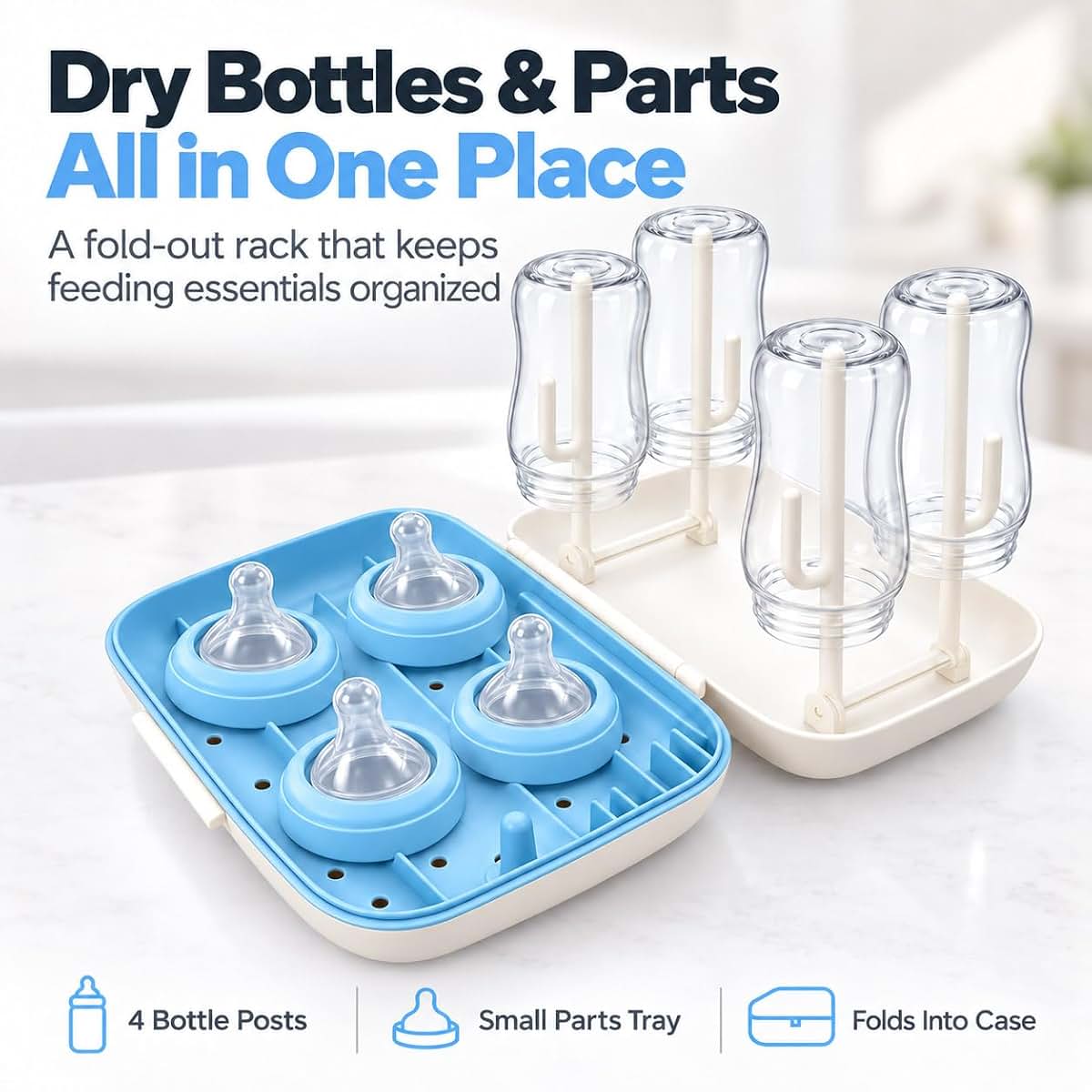 ZAWOW 7-in-1 Baby Bottle Brush Set with Drying Rack, Home & Travel, Blue (photo 4)