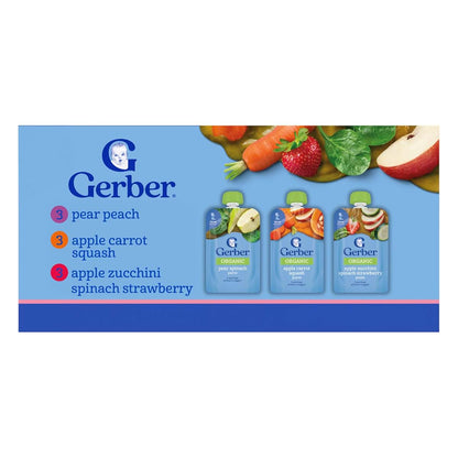 Gerber Stage 2 Organic Fruit and Veggie Puree Pouches, 3.5 oz, 9-Pack
