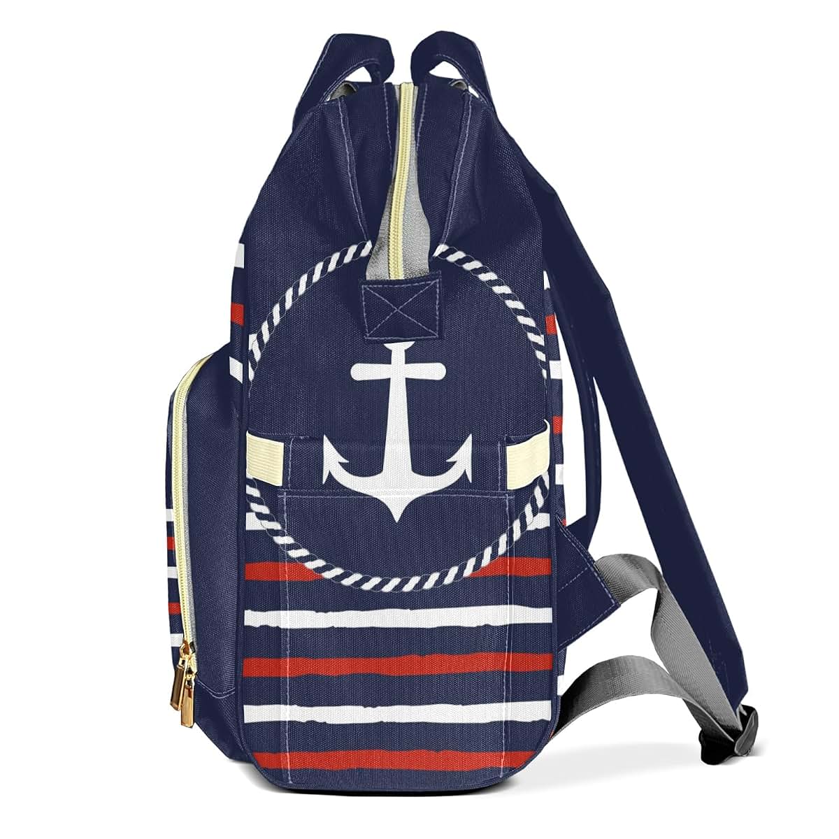 Joyestore Personalized Nautical Striped Navy White Anchor Custom Mom Bag with Name,Dad and Mom Diaper Backpack (photo 3)