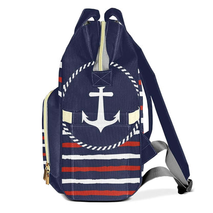 Joyestore Personalized Nautical Striped Navy White Anchor Custom Mom Bag with Name,Dad and Mom Diaper Backpack (photo 3)
