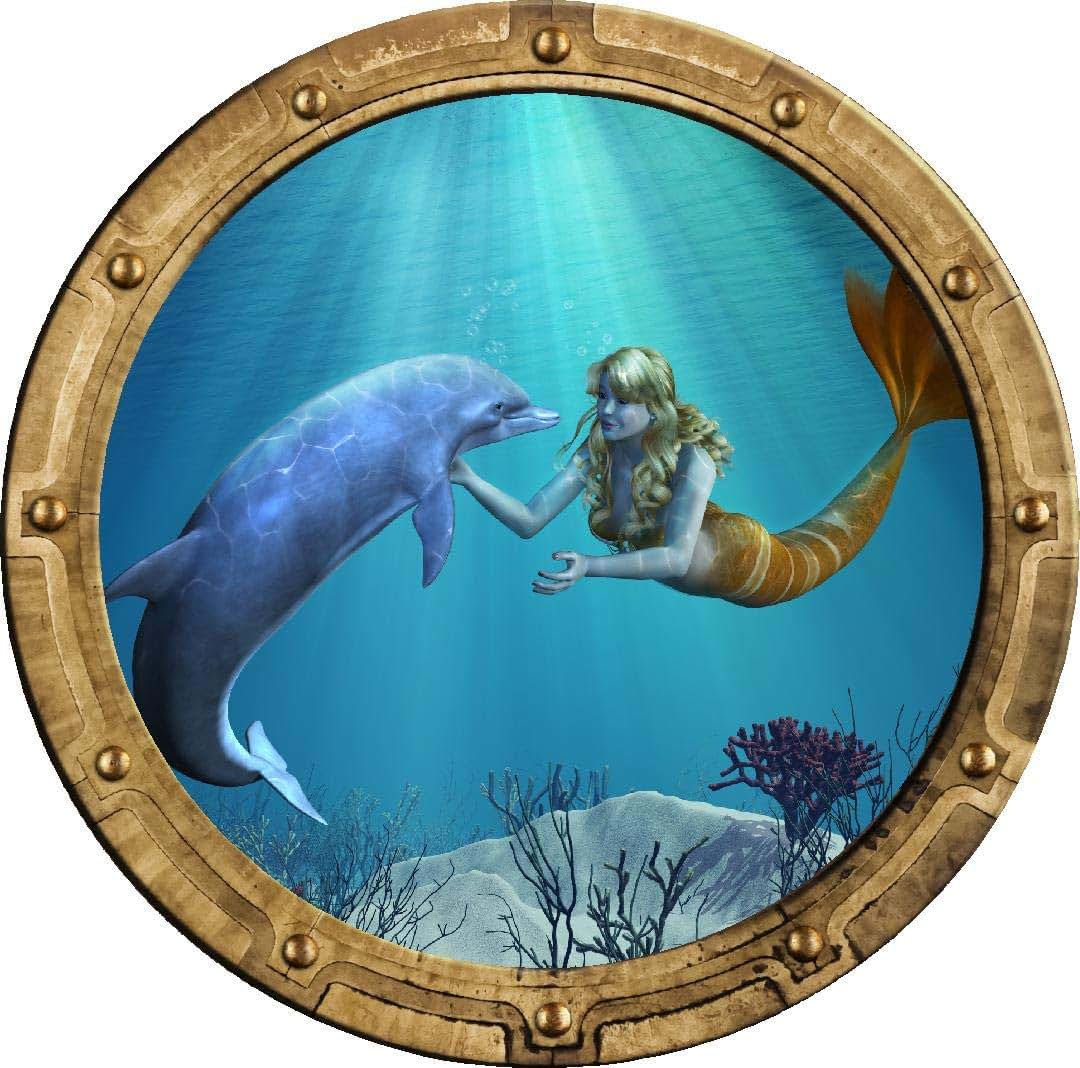 Stickit Graphix Porthole Window Wall Sticker Mermaid And Dolphin 24 Inch