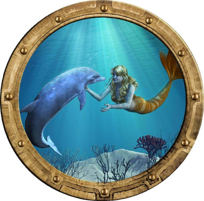 Stickit Graphix Porthole Window Wall Sticker Mermaid And Dolphin 24 Inch