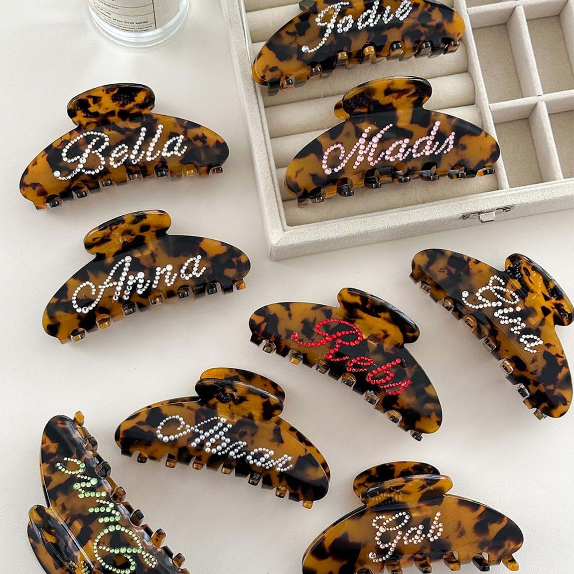 Ouseon Personalized Rhinestone Hair Claw Barrette, 4-Inch Tortoise Clip (photo 4)